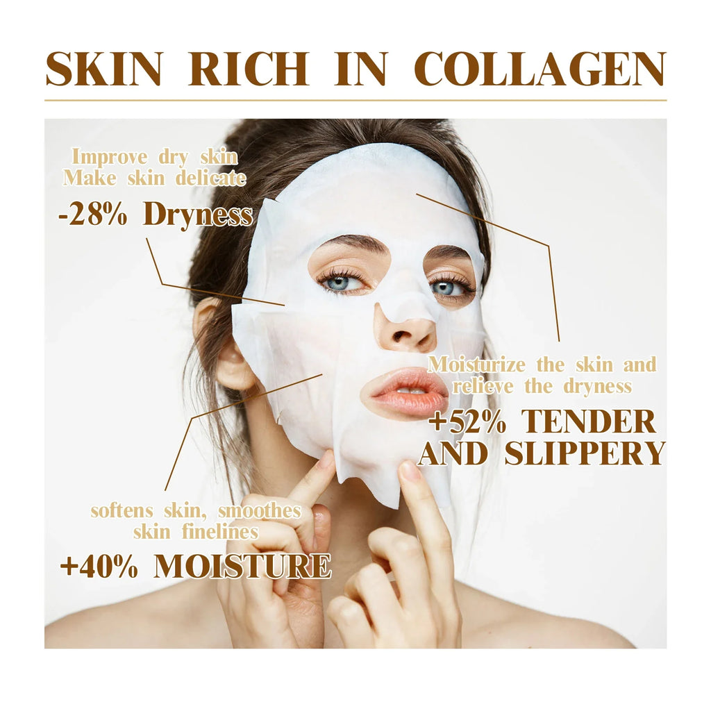 10PCS Collagen Anti Wrinkle Facial Mask Anti Aging Fade Fine Lines Firm Skin Moisturizing Brightening SkinCare Korean Cosmetics