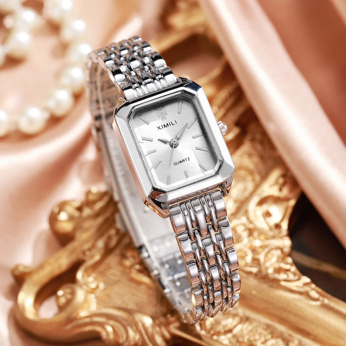 1/2/4PCS Elegant Rectangle Woman Quartz Watch Luxury Stainless Steel Band Ladies Wristwatches Relogio Feminino（Without Box）