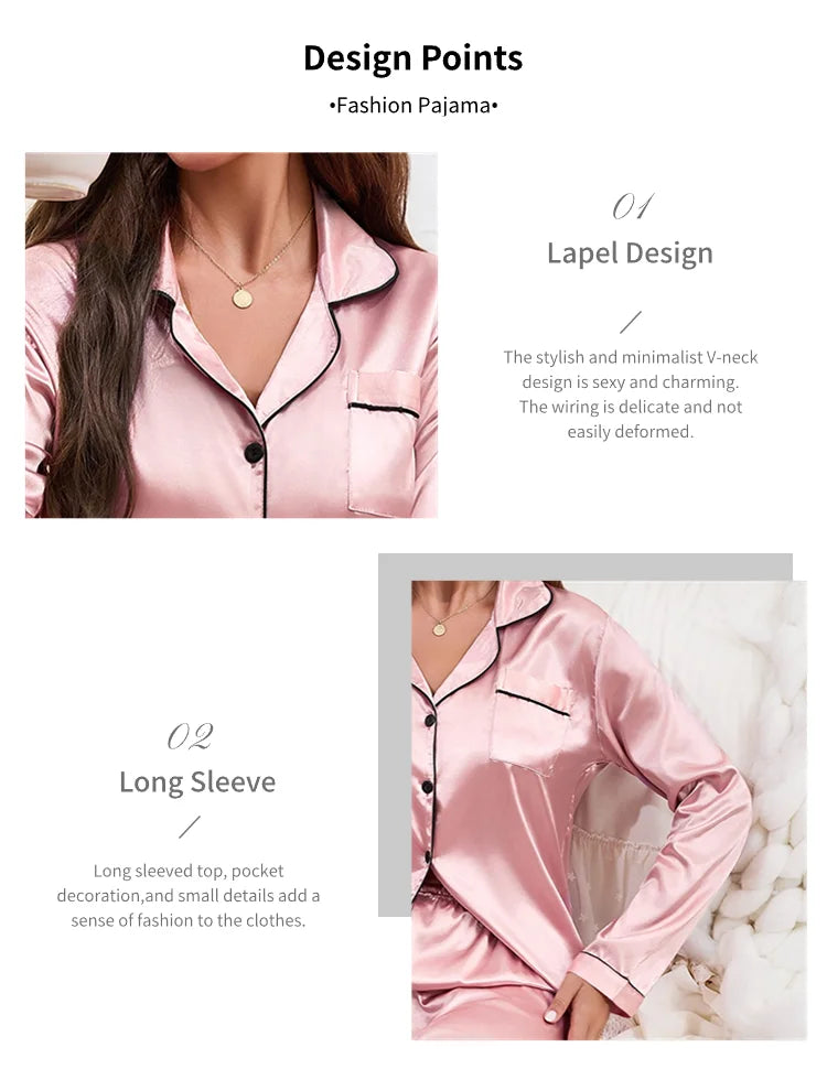Women's Pajama Set Sleepwear Suit Loungewear Pj Set Satin Long Sleeve Tops With Pants 2 Pieces Pjs Pajamas for Women Pyjama