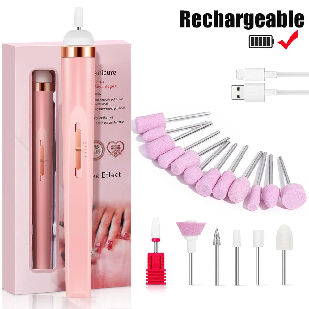 Portable Electric Nail Drill Machine USB Rechargeable Manicure Set for Nail Salon Exfoliation & Polishing for Home Salon