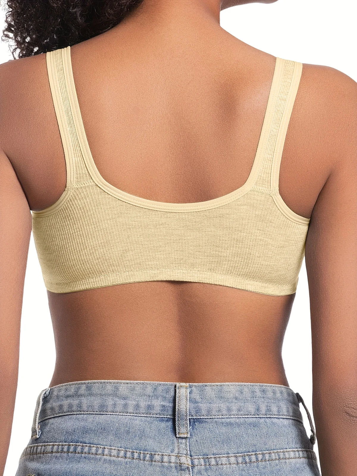 Women's Bra Wire-Free Front Closure Solid Color Full Coverage Fixed Cups More Considerate for Middle-Aged And Elderly Individual
