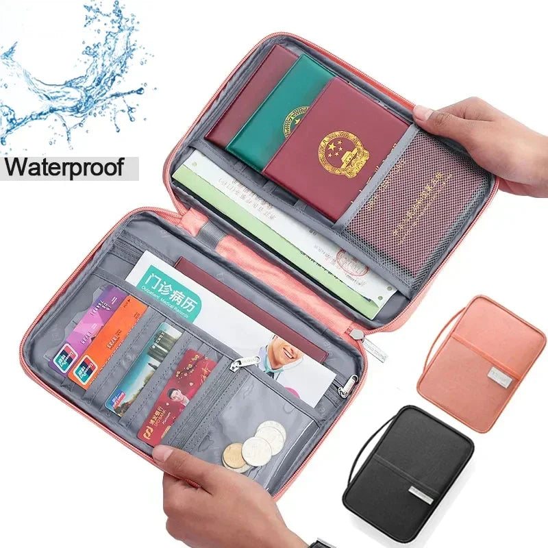 New Women Multi-Function Waterproof Travel Passport Holder Cover Case Pink Bags Family Document Organizer Travel Accessories Bag