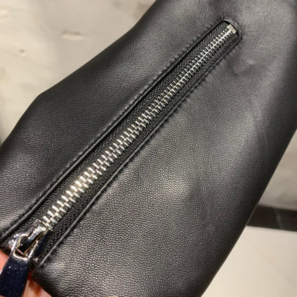 Leather Jacket Factory Ladies Short Leather Jacket Real Fox Fur Sleeve Coat Women Autumn 21001
