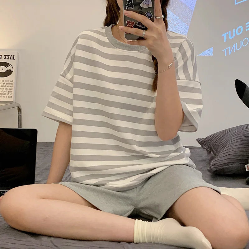 New Pajamas Female Summer Large Size Short-Sleeved Homewear Suit Korean Version of the Student Sweet and Lovely Ladies Homewear