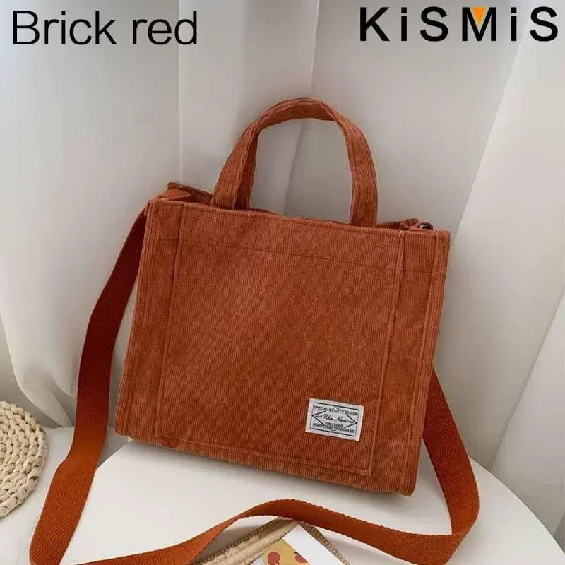Velvet Corduroy Shoulder Bag Ladies Large Capacity Crossbody Tote Multi-Pocket Versatile Daily Fashion Purse Adjustable Strap