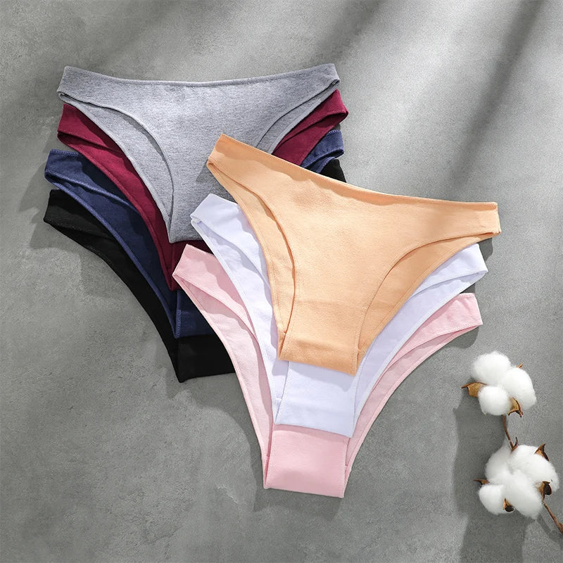 4PCS Seamless Cotton Panties Women Solid Color Briefs Sexy Low Waist Underpants Female Breathable Underwear Ladies Stretch Panti