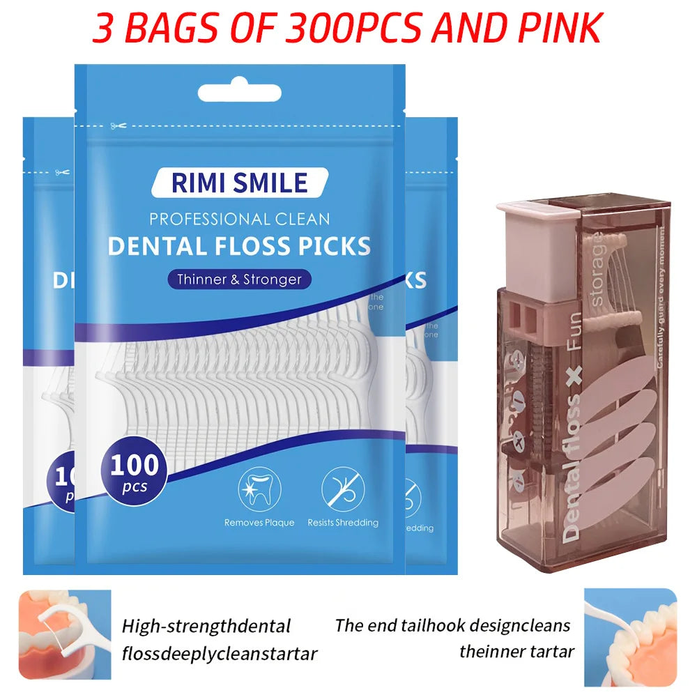 (Affordable) 50/100/300 PCS-RIMI Smile Floss - Comes with Automatic Floss Box - Convenient to Carry When Going Out