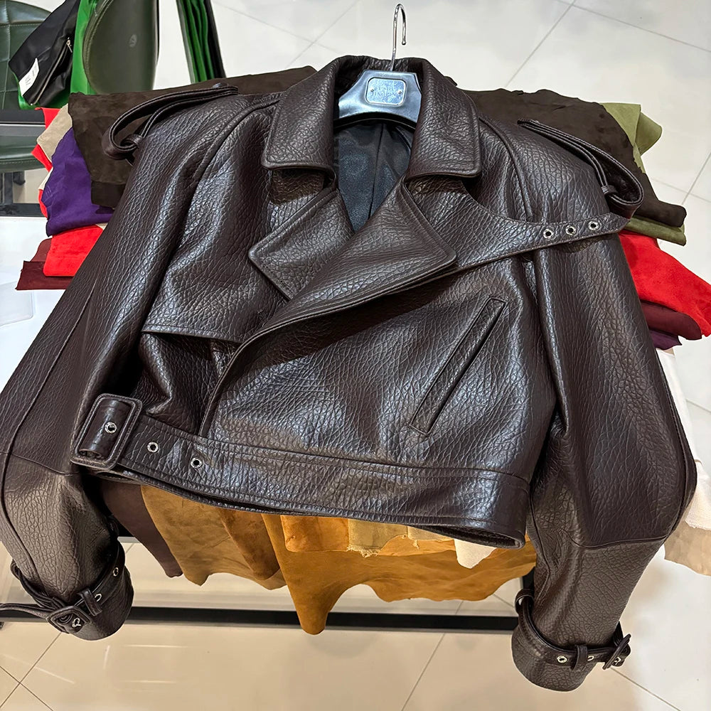 YOLOAgain Women's Real Leather Jacket Sheepskin Coat