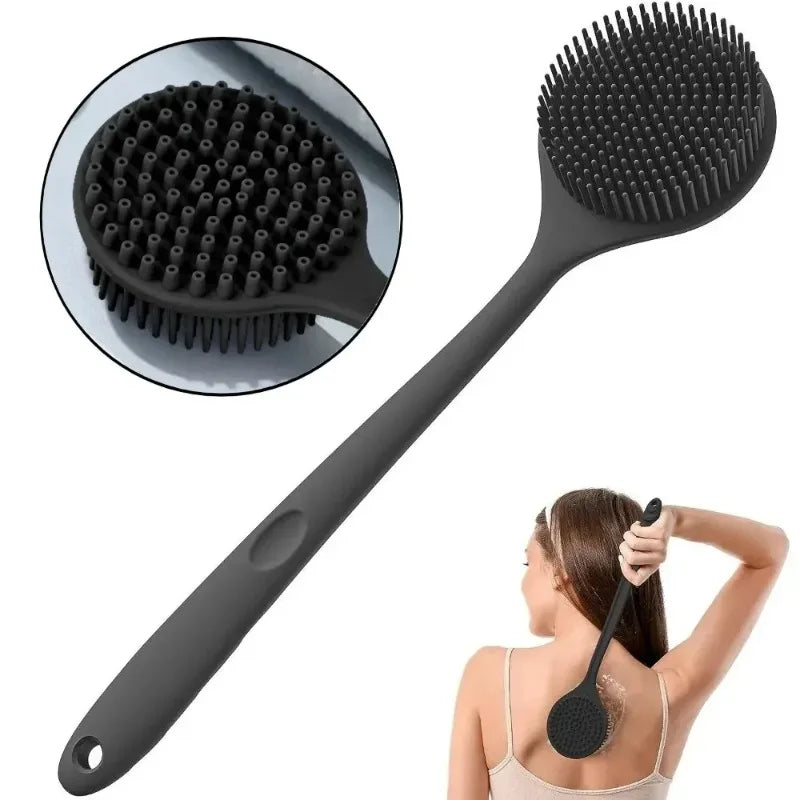 Silicone Body Scrubber Back Brush for Shower Long Handle Body Deep Cleansing and Exfoliating Massage Double-Sided Soft Bristles