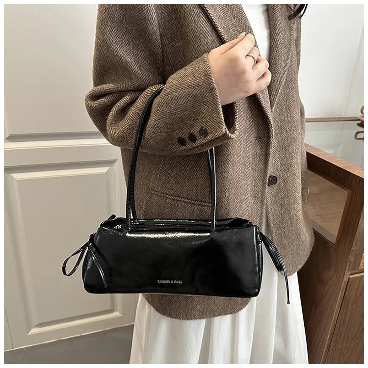 French Elegant Square Bag Korean Bow Decoration Pu High-quality Bag Niche Simple Ballet Style Shoulder Bag New Casual Women Bags