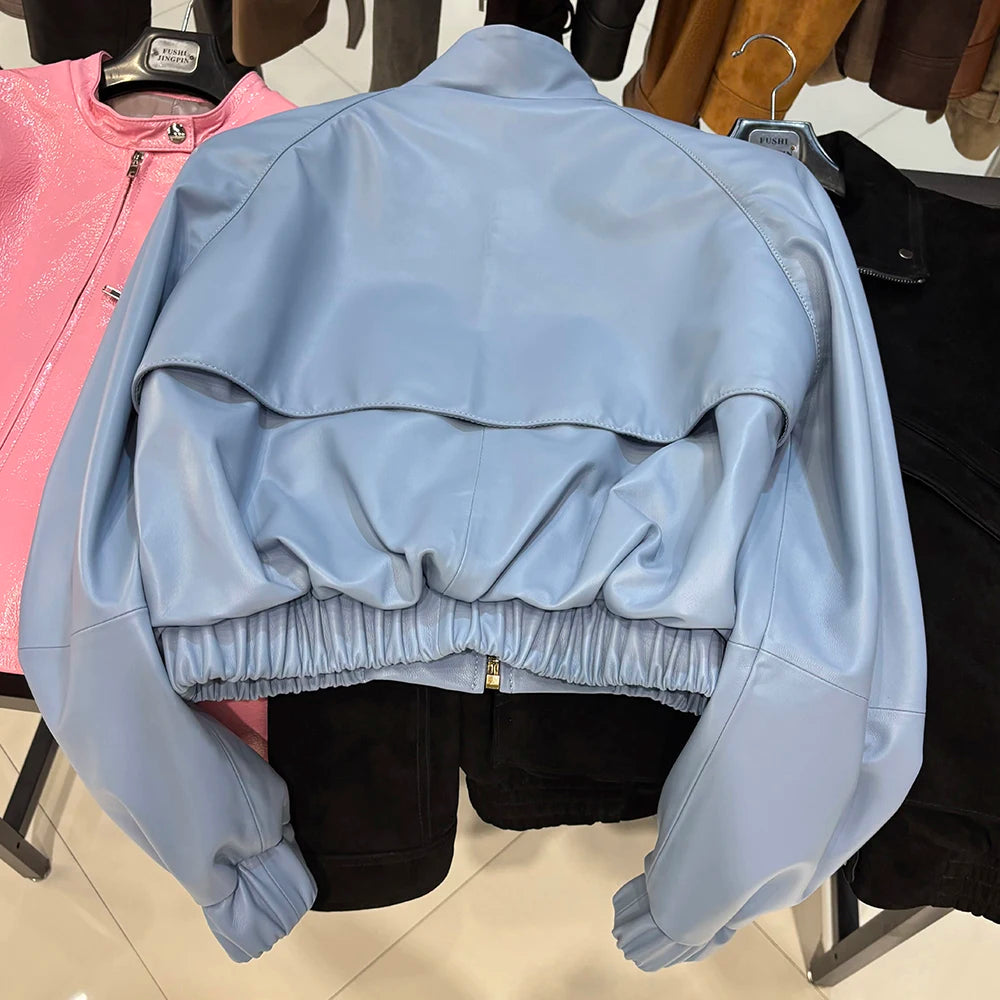 YOLOAgain Suede Leather Jacket Coat Women Real Leather Cropped Jacket Bomber Jacket