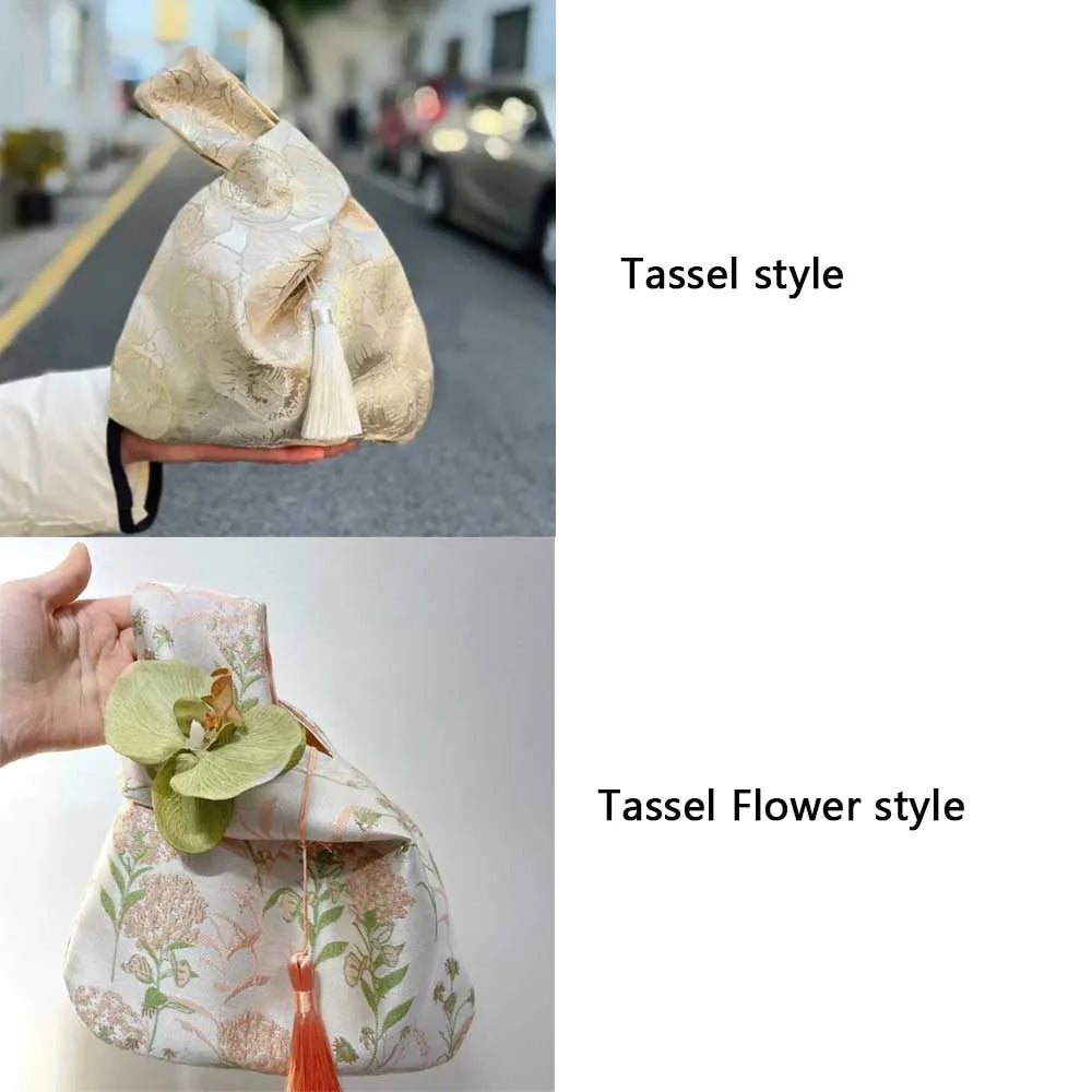 Flower Pendant Lunch Bag Cosmetic Bag New Chinese Style Handbag Tassel Knot Wrist Bag Small Item Pouch Cheongsam Accessories