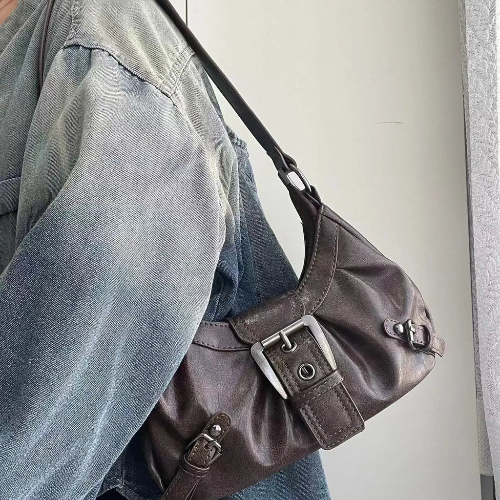 2025 Spring Hot Selling Maillard Style Retro Style Small Bag Spicy Girl Y2K Wasteland Style Vintage Leather Shoulder Armpit Bag