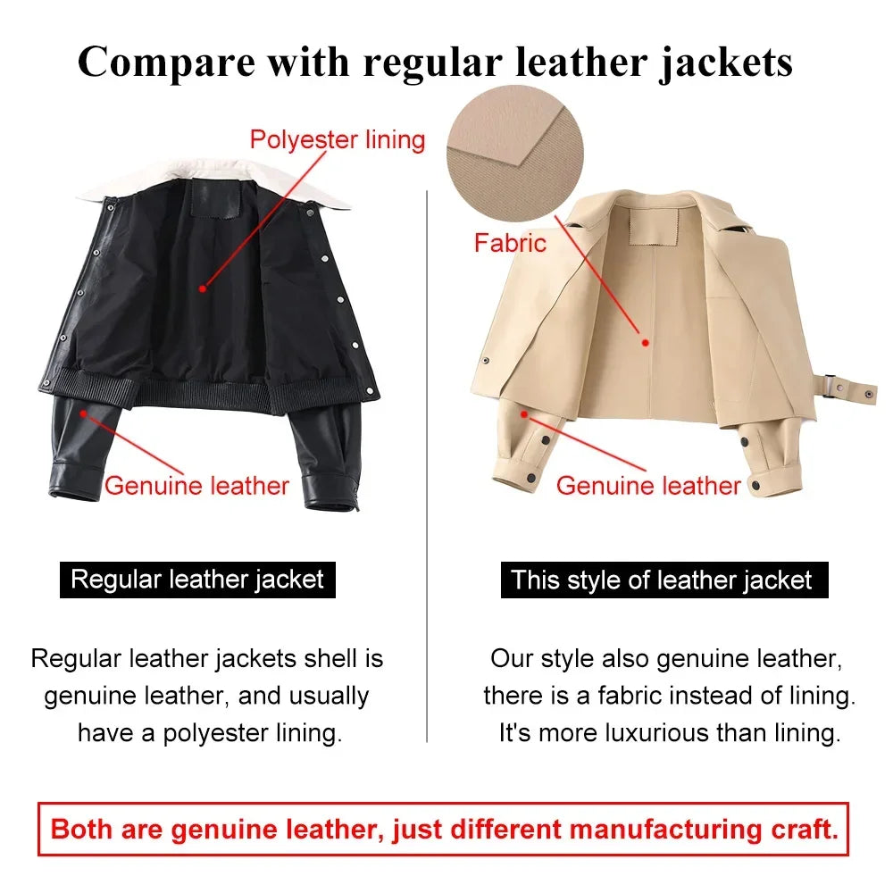 Sheepskin Coat For Women Leather Jacket Winter Spring Moto Biker Genuine Top Quality Black S7547