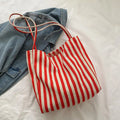 Large Capacity Korean Style Stripe Canvas Tote Bag Female Casual Simple Shoulder Bags Shopping Handbag Daily Totes Bag