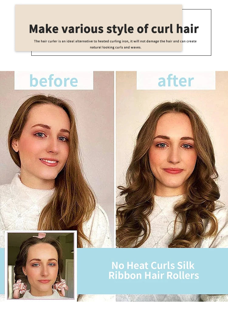 Heatless Curling Rod Headband No Heat Silk Curls Ribbon Hair Rollers Sleeping Soft Headband Lazy Hair Curlers Hair Styling Tools