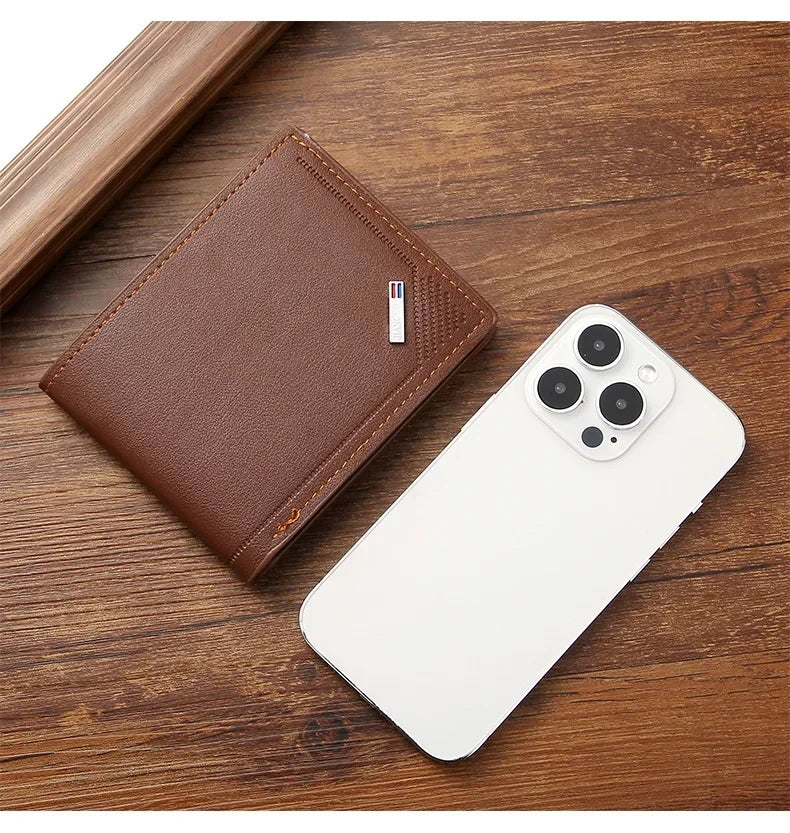 Men's Leather Short Wallet Thin Wallet Foldable Minimalist Soft Leather Wallet
