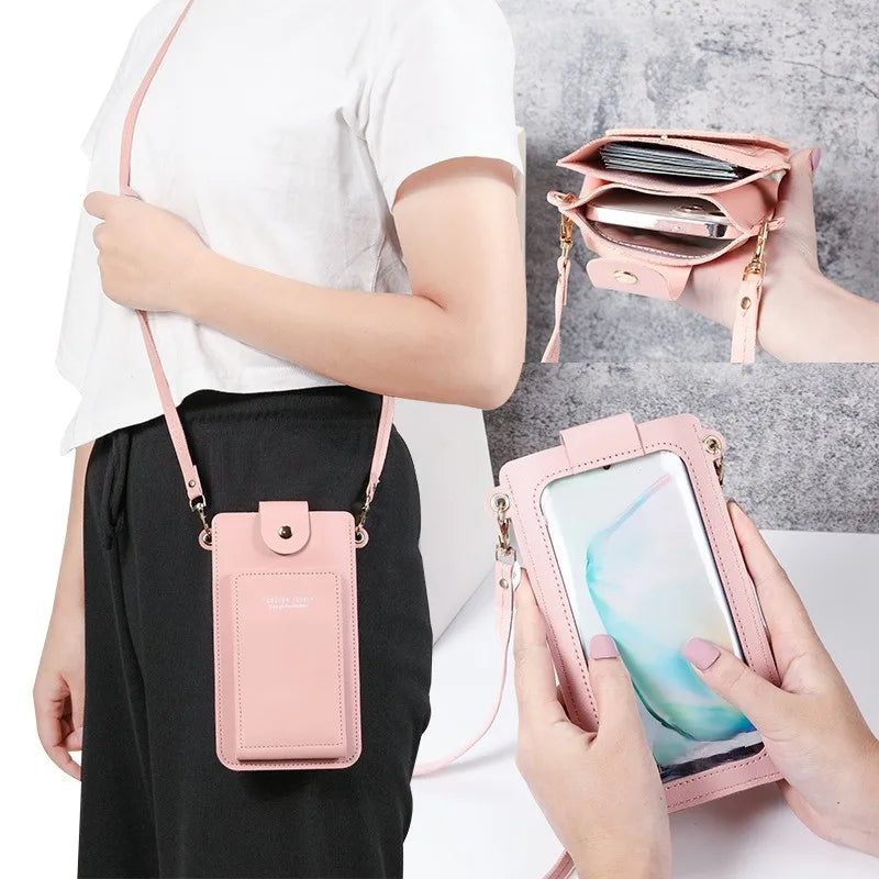 2024 new solid color fashion simple shoulder bag slung mobile phone bag women's driver's license card wallet