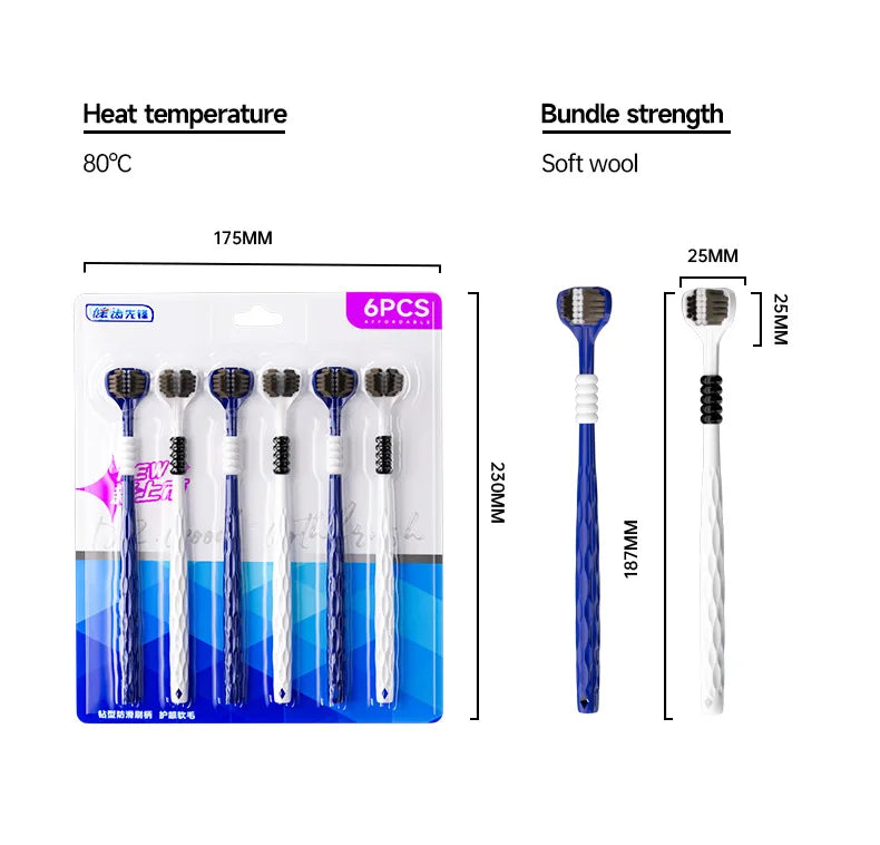 3D Manual Toothbrush 6pcs Three sided U-shaped Soft Toothbrush for Comprehensive Oral Cleaning for Adults, Men and Women, Couple