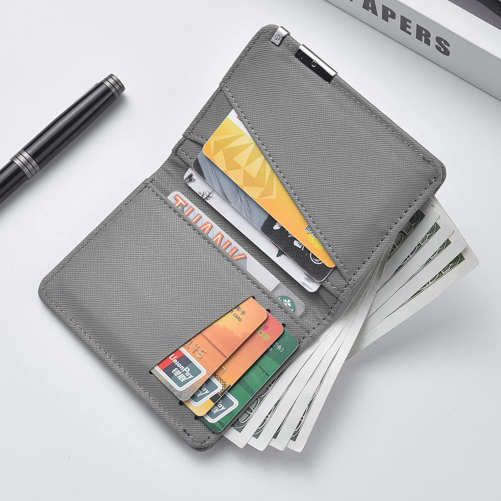 Black Faux Leather Small Slim Business-Style Wallet - Multiple Card Slots, Credit Card and Driver's License Holder, Geometric In