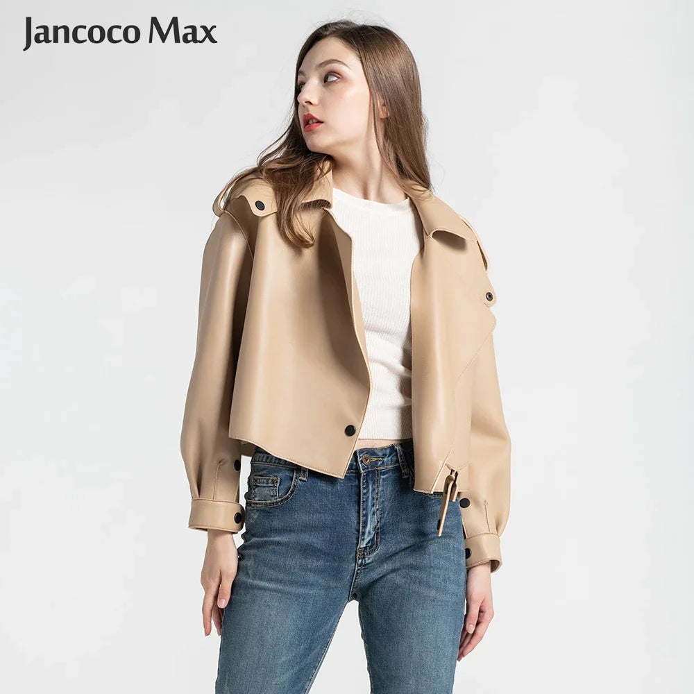 Sheepskin Coat For Women Leather Jacket Winter Spring Moto Biker Genuine Top Quality Black S7547