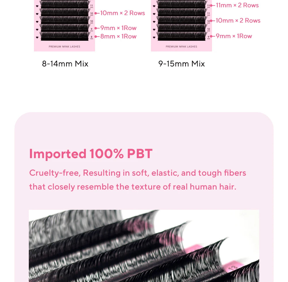 DIYDAY U-shaped YY Eyelash Extension Premium PBT Double Layer U-Shaped YY Lashes Ultra Soft Featherlight False Mink UY Eyelashes