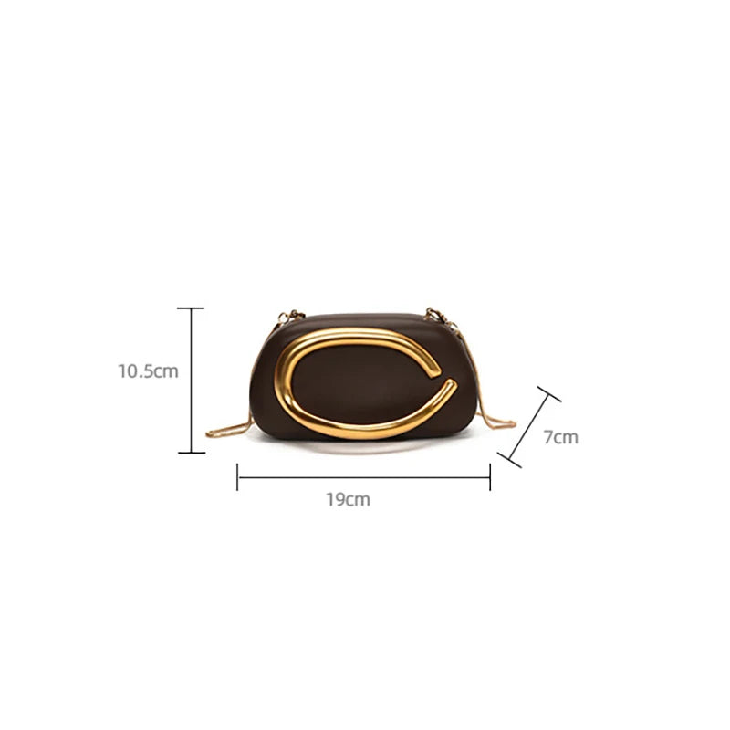 New Clutch Bag Metal Handle Design Evening Bag Round Box Chain Bag Elegant Woman Shoulder Bags PU Crossbody Bag