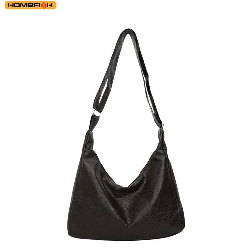 HOMEFISH Leather Commuter Vintage Casual Tote Bag Maillard Stylish Crossbody Bags for Women Texture Large Capacity Temperament