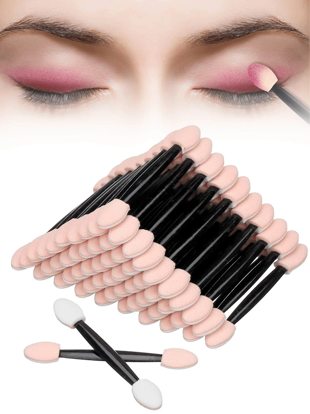 100/200Pcs Double-Headed Eyeshadow Brush, Disposable Dual Sided Eyeshadow Brush Double Ended Sponge Applicator Oval Tipped