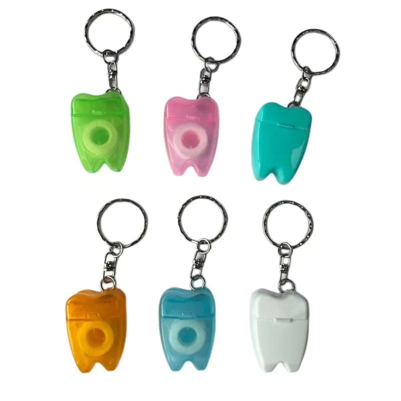 10pcs Dental Floss with Key Chain Teeth Cleaning Oral Care Tools Portable Tooth Shape Keychain Flosser Picks Toothpicks Hot