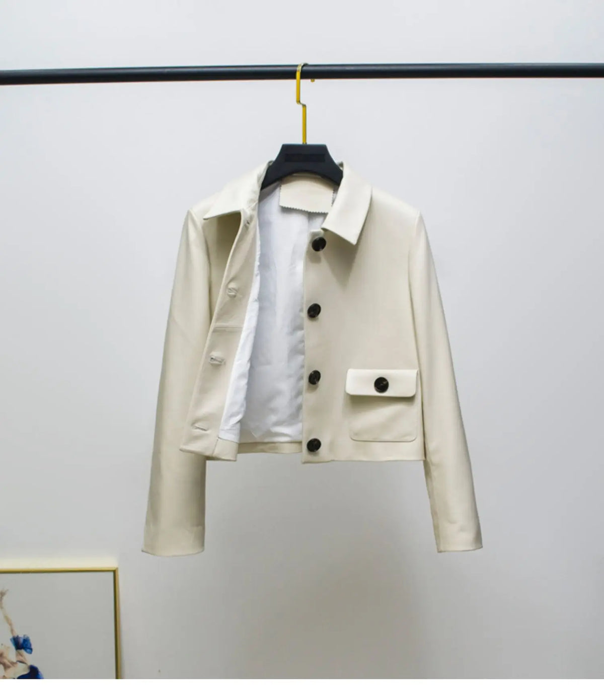 Women Genuine Leather Jacket 2025 Winter Female Square Collar Pocket Single-Breasted Slim Short Coat Mujer Outwear Blazer Kurtki