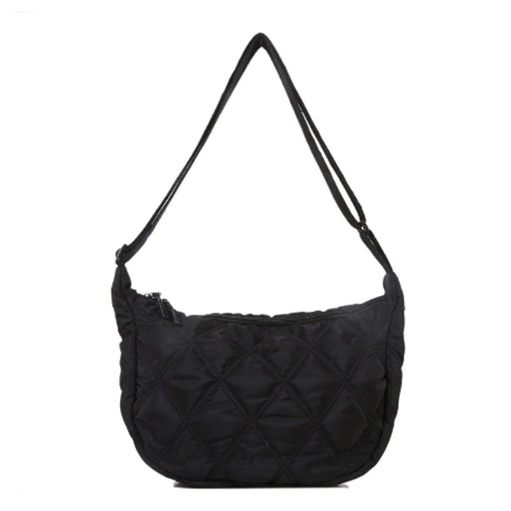 Black diamond check embroidered thread large capacity down Cloud Women's shoulder crossbody dumpling bag (without pendant)