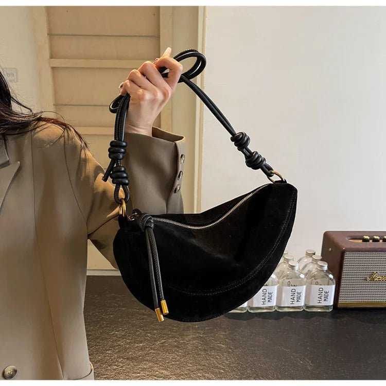 Faux Suede Super Popular Niche Suede Shoulder Bag for Women 2025 Hot Sale Single Crossbody Bags Underarm Dumpling Sweet Bags