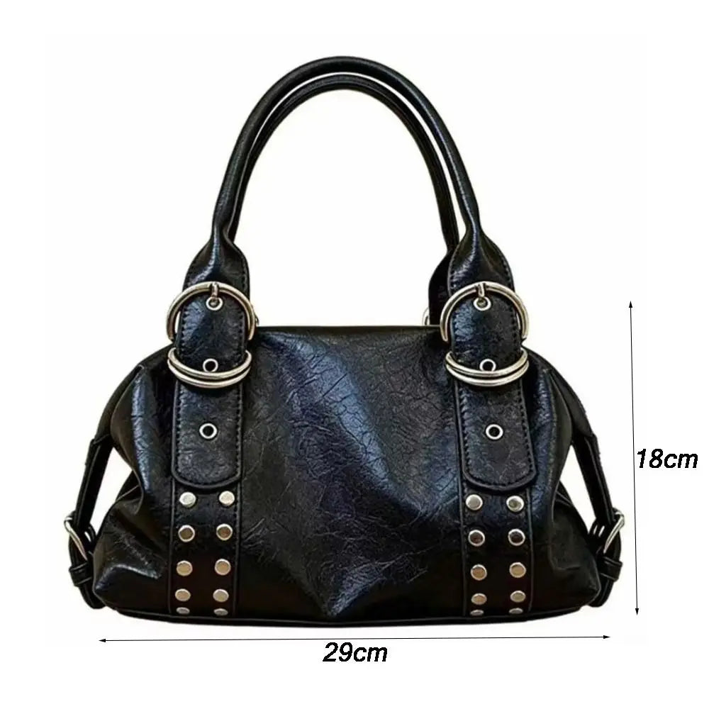 New PU Leather Women Shoulder Bag Large Capacity Y2K Motorcycle Bag High Quality Fashion Rivet Handbag Daily Use