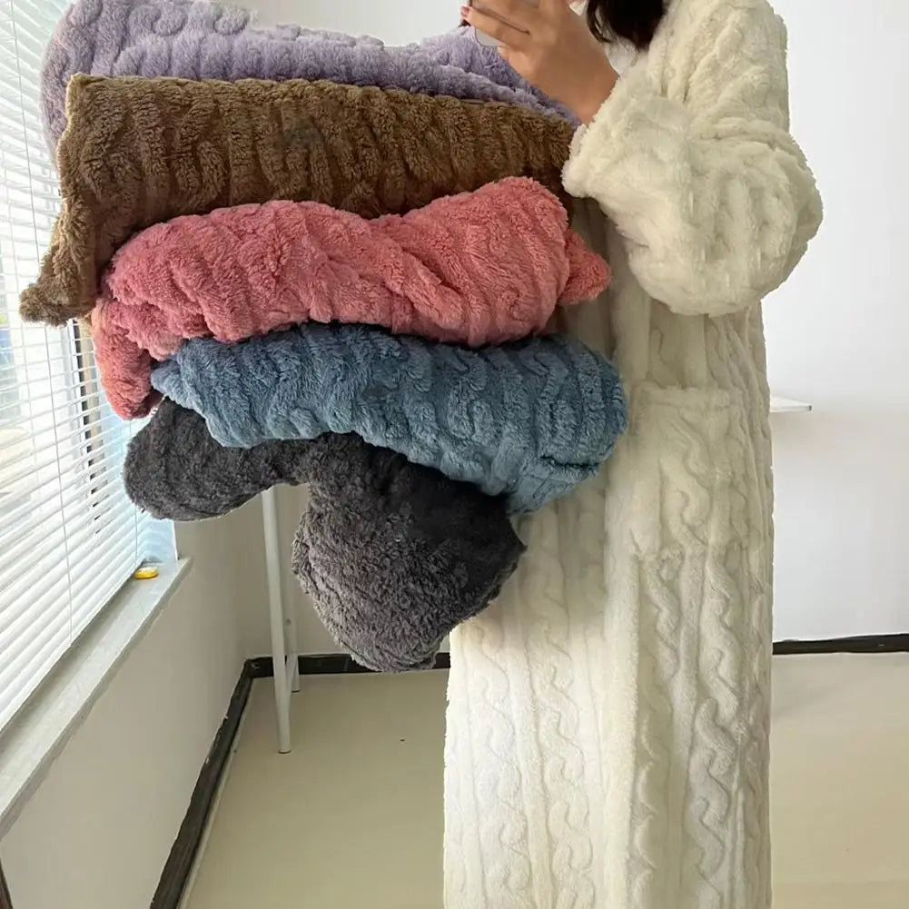 Coral Velvet Women's Nightgown Autumn And Winter Long Sleeve Double Pocket Flannel Nightgowns Women Loose Solid Sleepwear