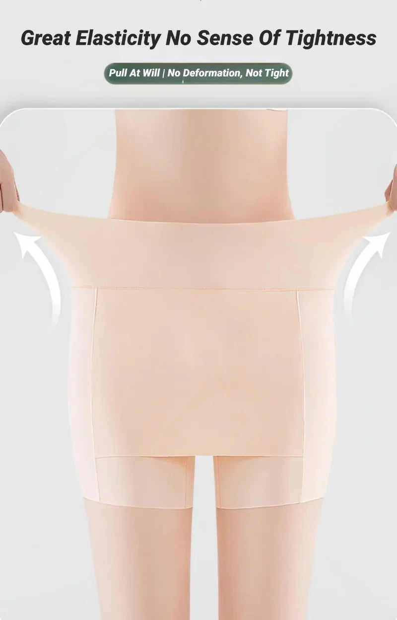 CHUANGERM Women's Ice Silk High Waist Tummy Control Seamless Safety Shorts Thin Double Layer Under Skirt Boxer Shapewear Panty