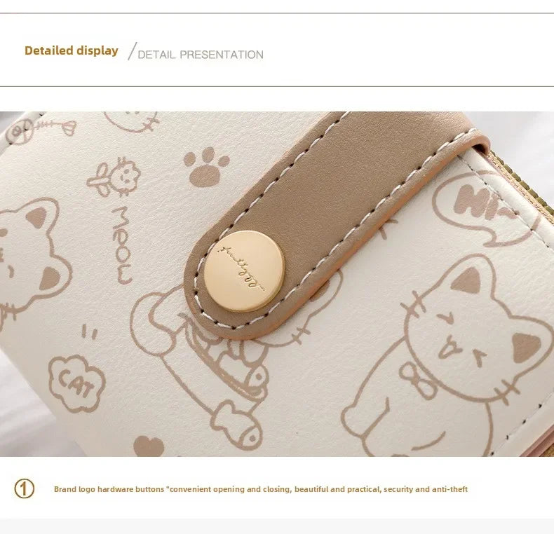 1pc Cute Cat Cartoon Coin Purse Girls Short Wallet PU Leather Large Capacity Lightweight ID Card Holder Mini Wallet Fashion