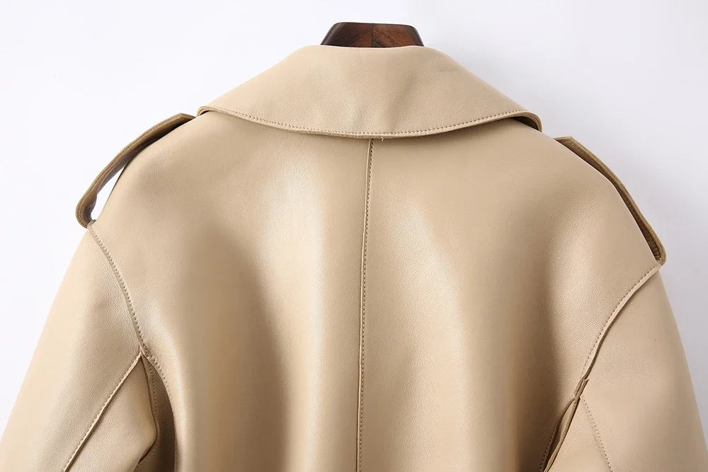Sheepskin Coat For Women Leather Jacket Winter Spring Moto Biker Genuine Top Quality Black S7547