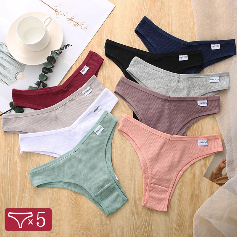 5Pcs/Set Women Cotton Brazilian Panties V Waist Female Underwear Comfortable Underwear Low Rise T-Back Bikini Girls Lingerie New