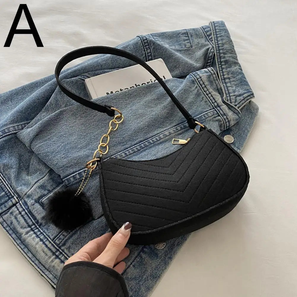 Mini Women Shoulder Bags Fashion Felt Women's Bag Advanced Design Underarm Handbags Mini Saddle Bag