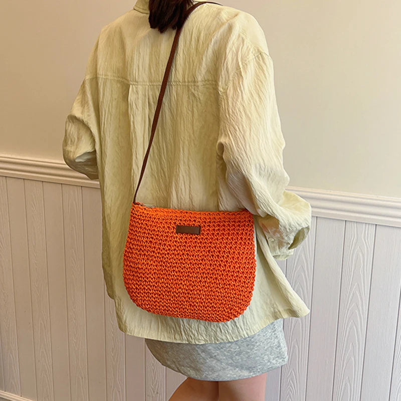 Bohemian Straw Beach Bags For Women High Capacity Handmade Shoulder Bag Casual Woven Totes Bag Shopping Clutch Handbag Purse