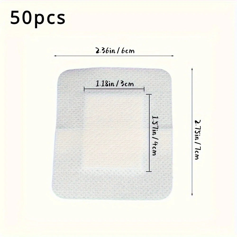 50pcs Large Size Hypoallergenic Non-woven Medical Adhesive Wound Dressing Band Aid Bandage Large Wound First Aid 6*7cm