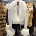 YOLOAgain Real Leather Jacket Women With Fox Fur Collar Cuffs Slim Fit Genuine Sheepskin Coat Female