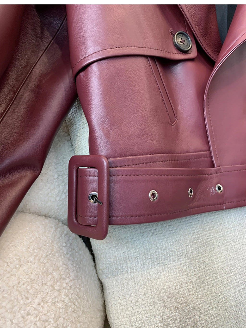 European Style Genuine Sheepskin Coat Women's Lapel Irregular Placket Real Leather Jacket Fashion Motorcycle Coats and Jackets