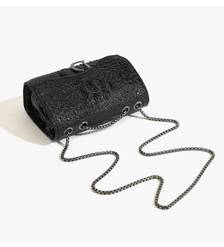 Fashion Ladies Croc Pattern Sequined Chain Crossbody Bag D‑Buckle Shoulder Messenger Handbag Women Evening Party Purse