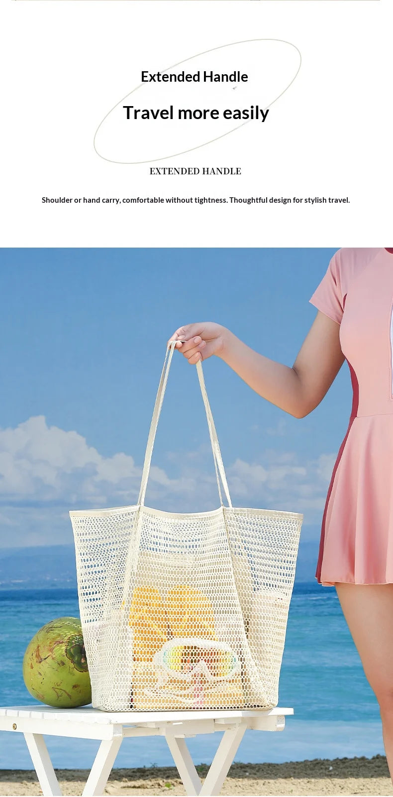 Homefish Large Capacity Woven Polyester Beach Tote Bag For Women Durable Open Top For Travel Shopping Daily Outdoor Use