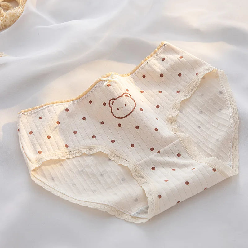 5Pcs/set Women Cotton Panties Cartoon Girls Briefs Mid Waist Underwear Shorts Soft Breathable Panty Sexy Intimates Lingerie M-XL