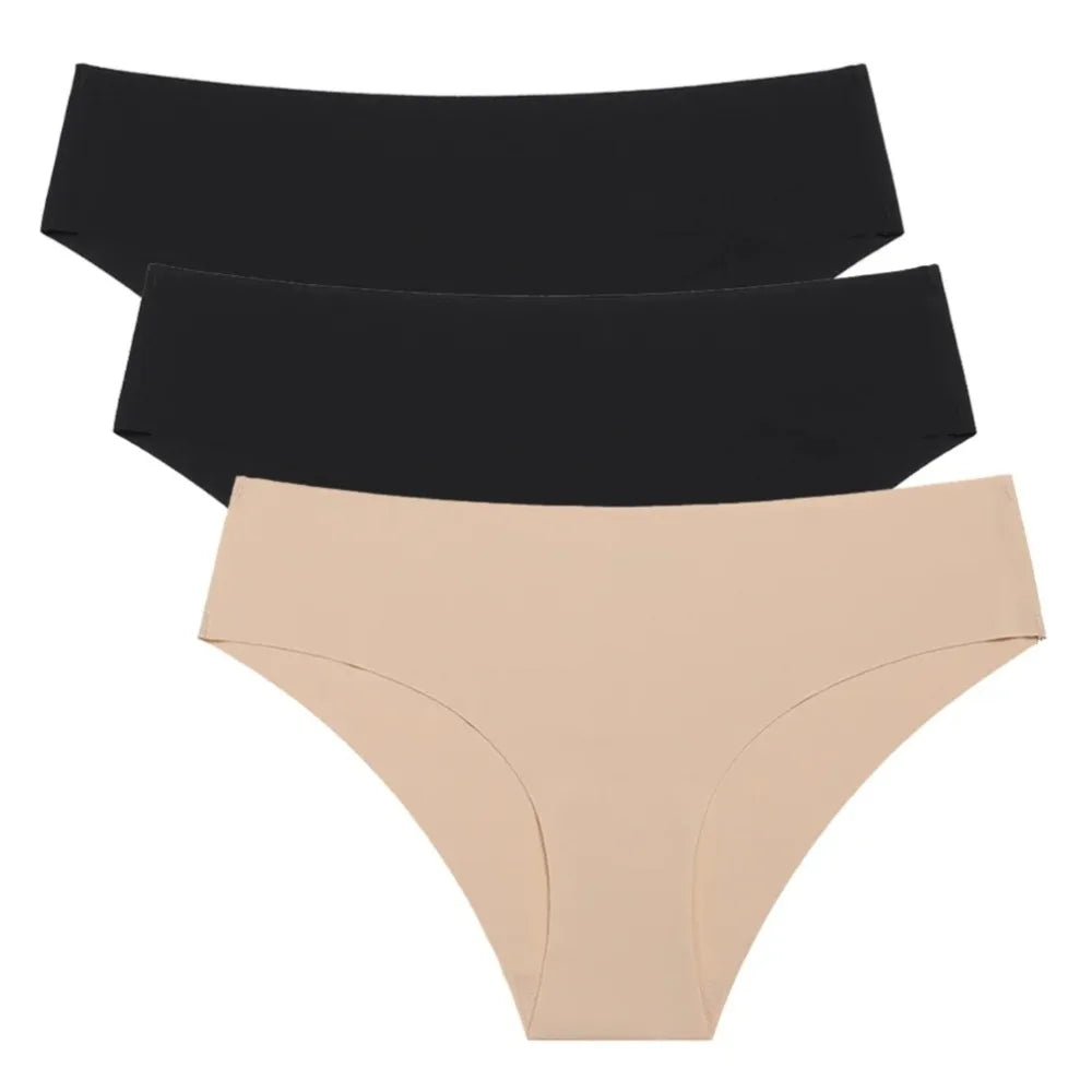 3 Pcs Seamless Panties for Women Breathable Low Waist Sexy Underwear Solid Silk Panties Brief Female Lingerie