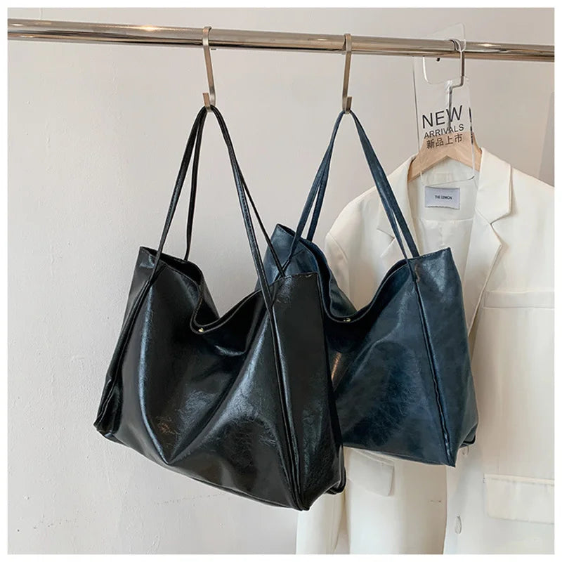 Women Tote Bag Fashion Underarm Pouch Large Capacity Soft Pu Leather Shoulder Bag Retro Crossbody Bag Casual Portable BucketBags