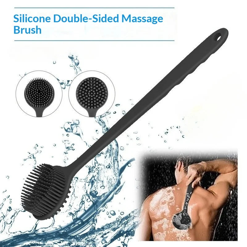 Silicone Body Scrubber Back Brush for Shower Long Handle Body Deep Cleansing and Exfoliating Massage Double-Sided Soft Bristles